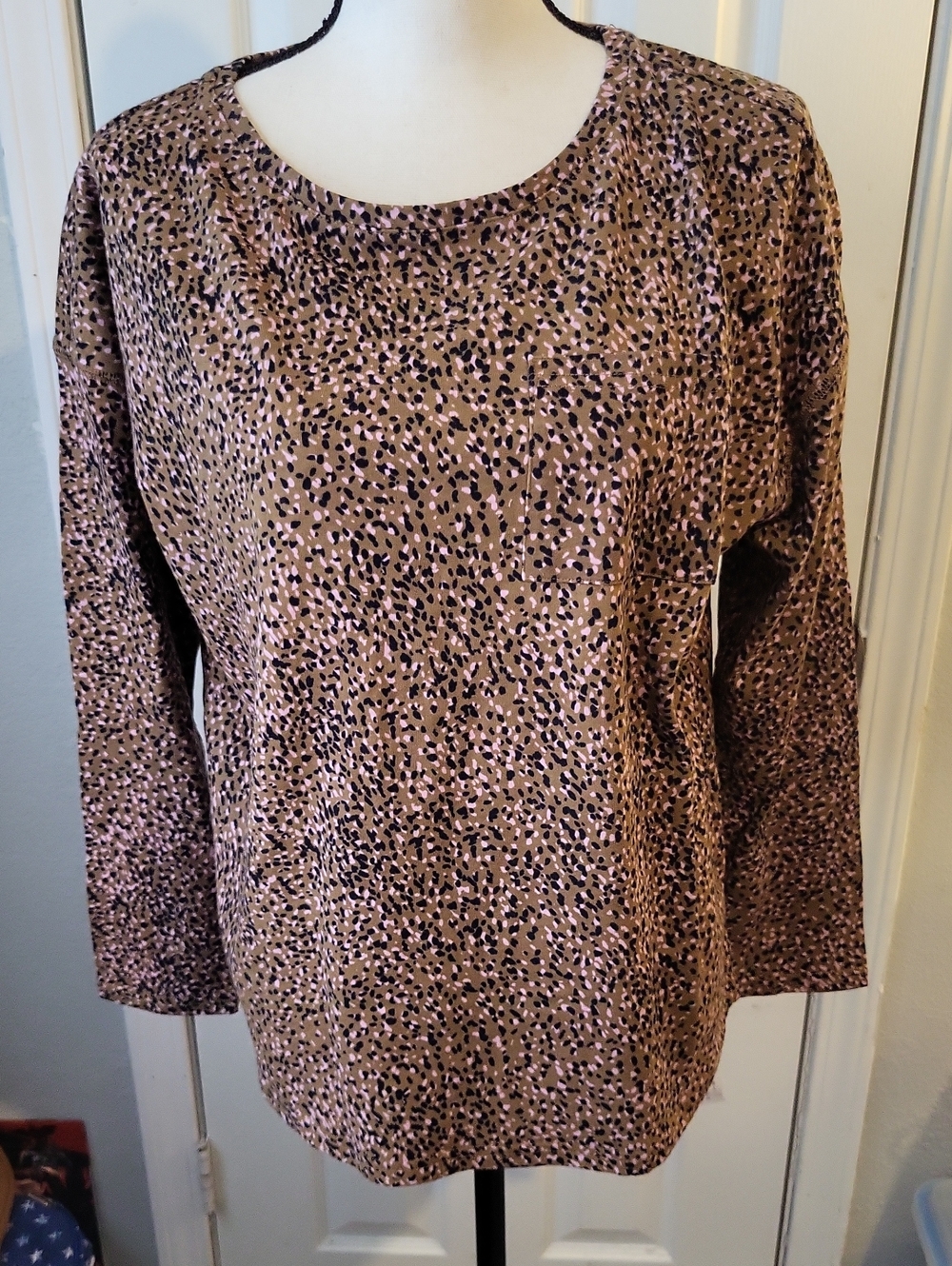 Joules Women's Pink and Black Printed Long-Sleeve Top